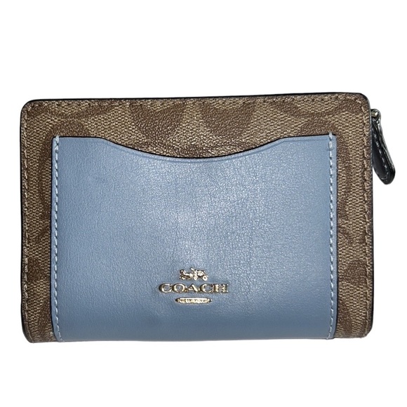 Coach Medium Corner Zip Logo Signature Wallet in Brown and Blue NWOT - Picture 1 of 10